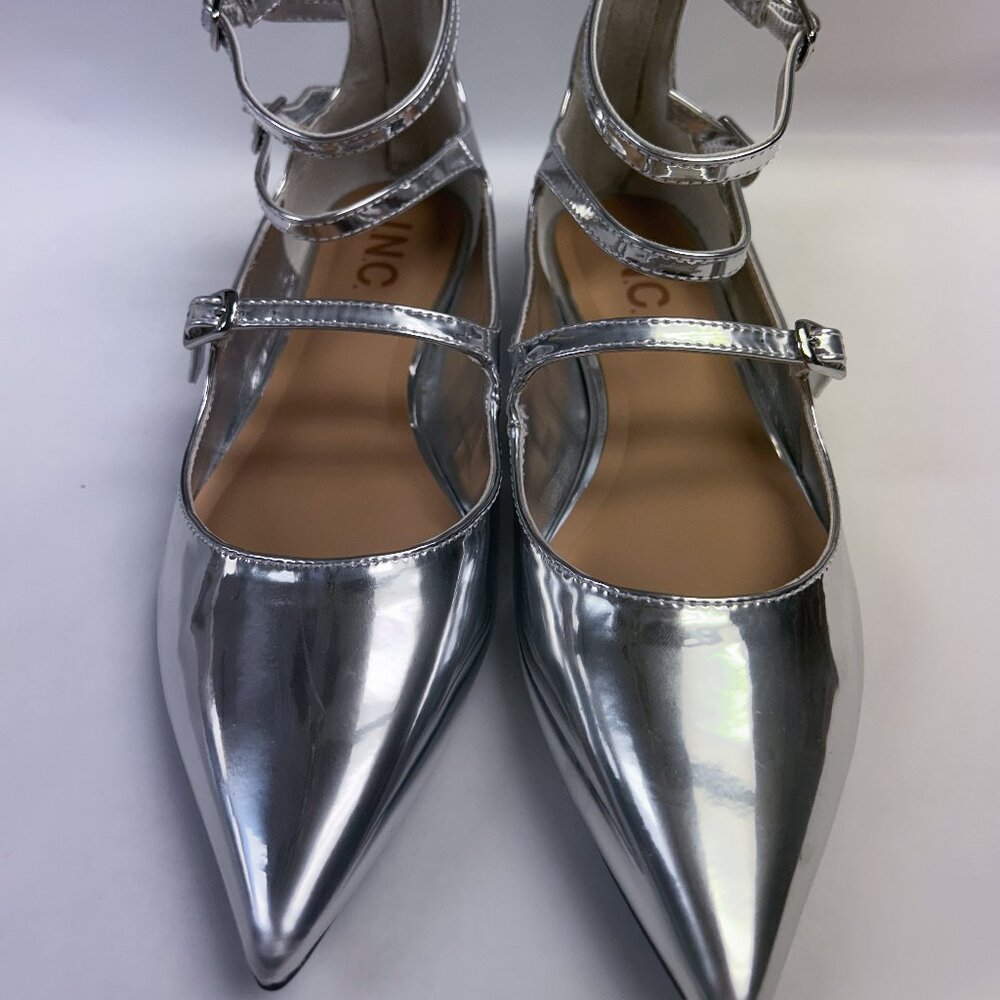 NEW I.N.C International Concepts  Metallic Silver Flats with Zippered Heels